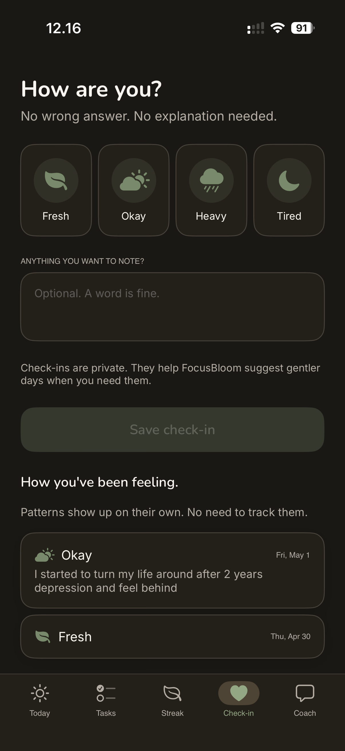 FocusBloom — Coach check-in